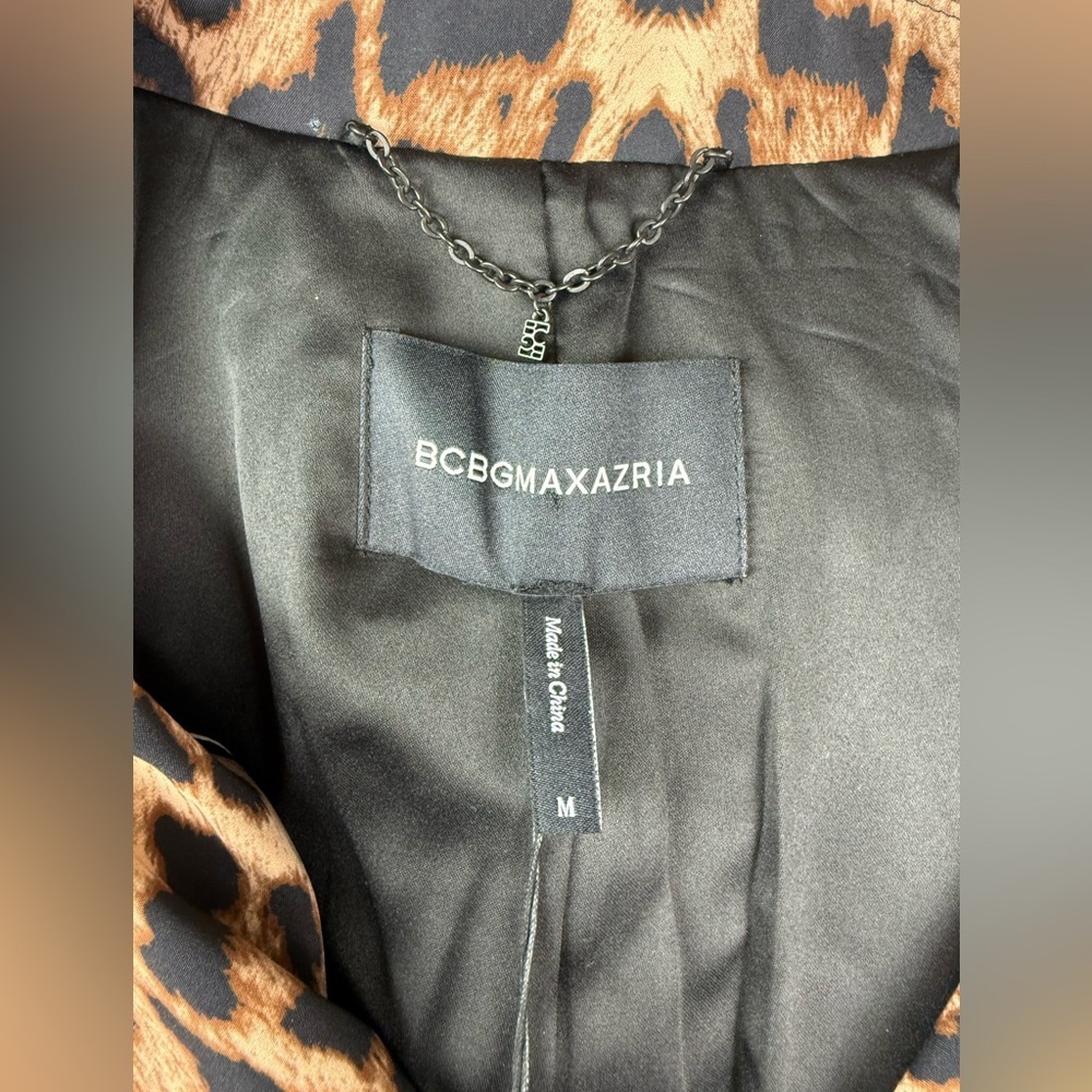 BCBGMaxazria Trench Coat Leopard Print Brown Black Medium - Picture 12 of 13